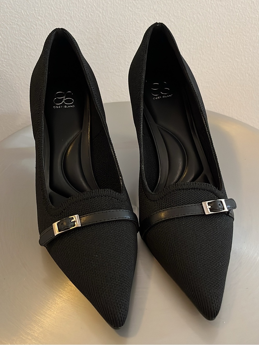 NEW Cosy Island Black Pointed Toe Buckle Kitten Heel Pumps Size 7